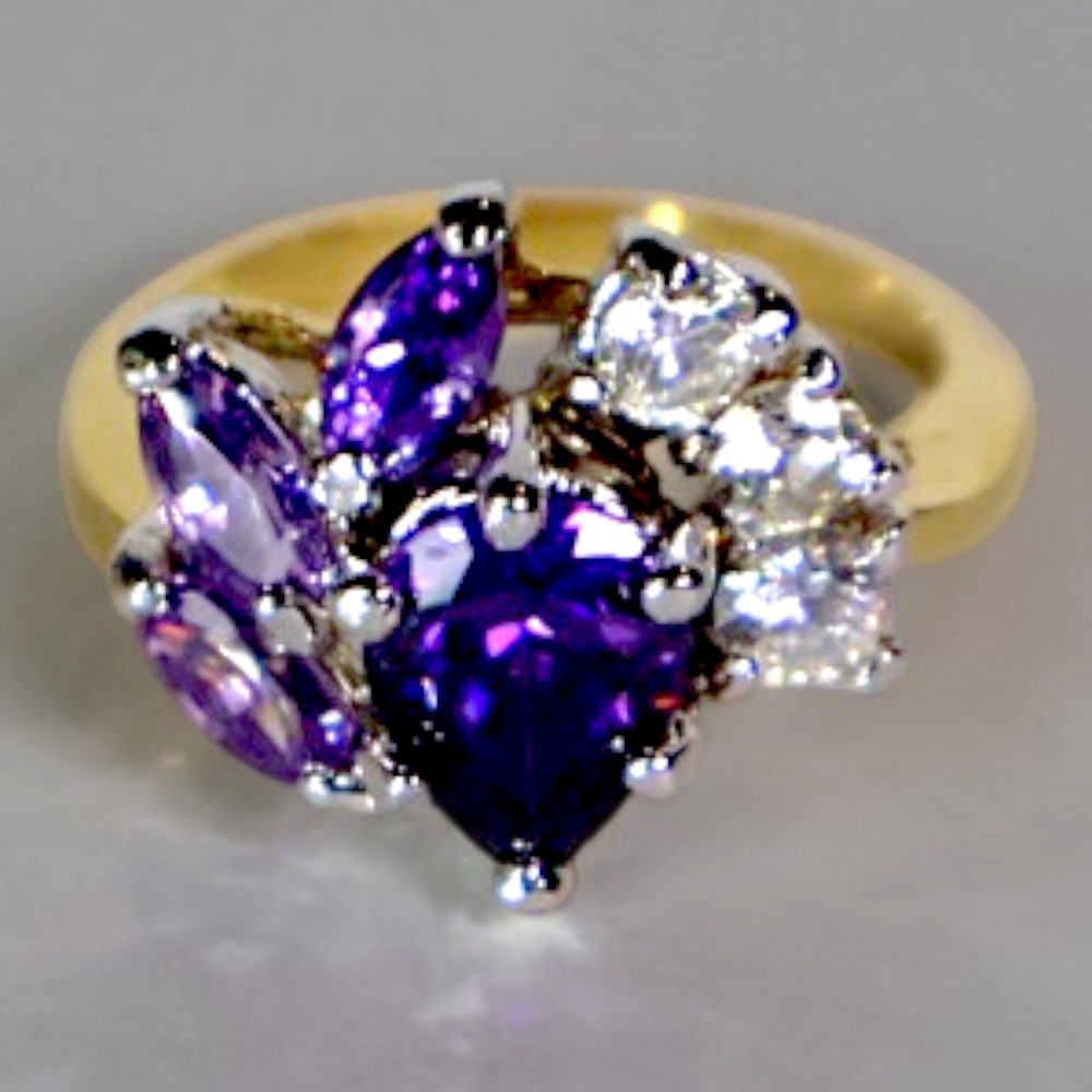 Swarovski Crystal Ring 14k Gold Overlay Purple Cluster Statement Band Size 5 NEW